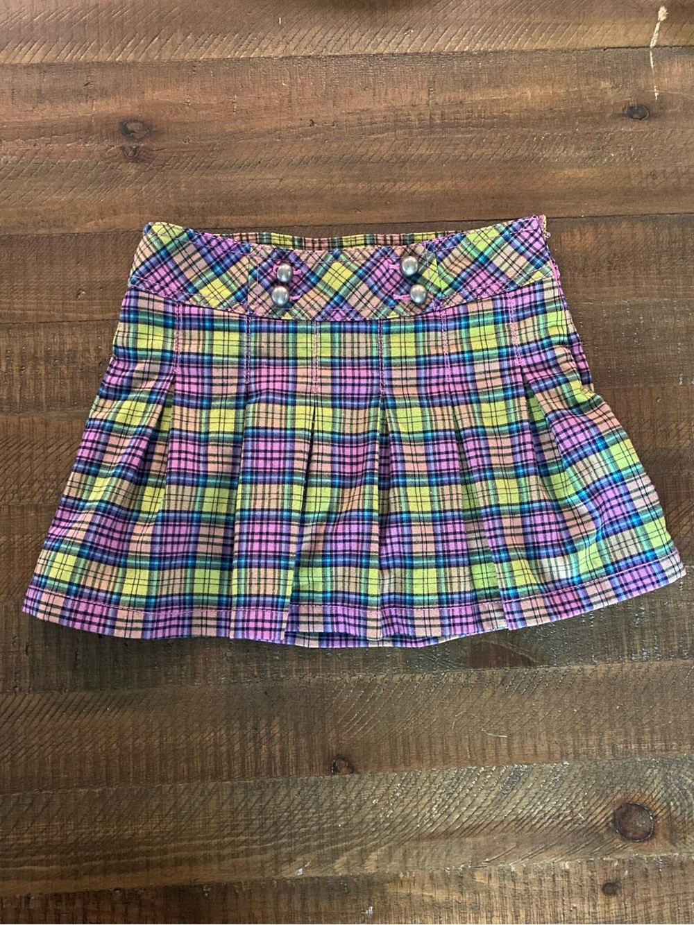 Cherokee Multicolor Plaid Mini Skirt in Pink, Yellow & Blue